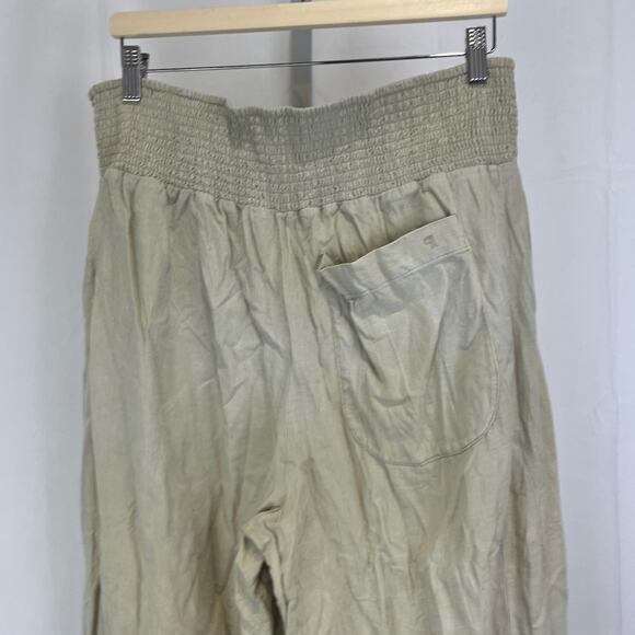 PILCRO Anthropologie Reese Linen Blend Pull On Barrel Pants Smocked Tan Tall LT - Picture 7 of 10